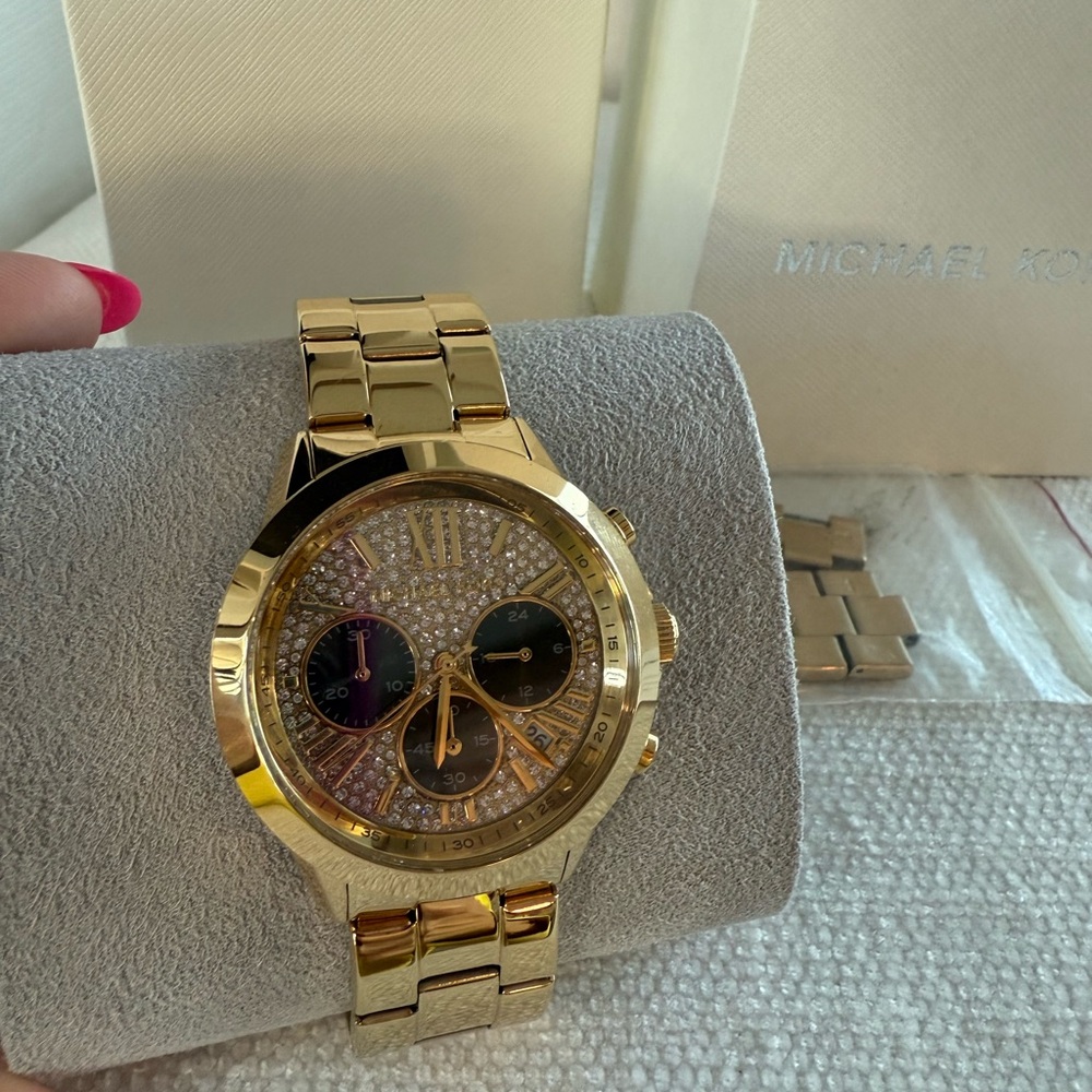 Gold Watch with Crystal Accents